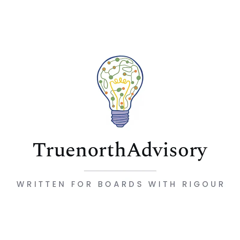 Illustrated business consultant logo for TruenorthAdvisory with a lightbulb drawn from connected nodes