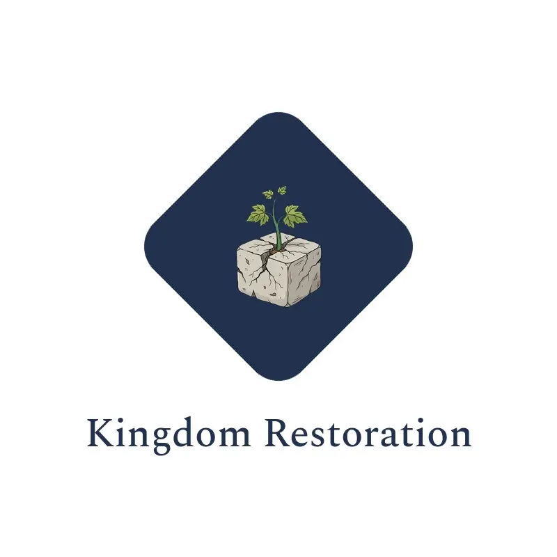 The church name Kingdom Restoration as a branded logo in an illustration style
