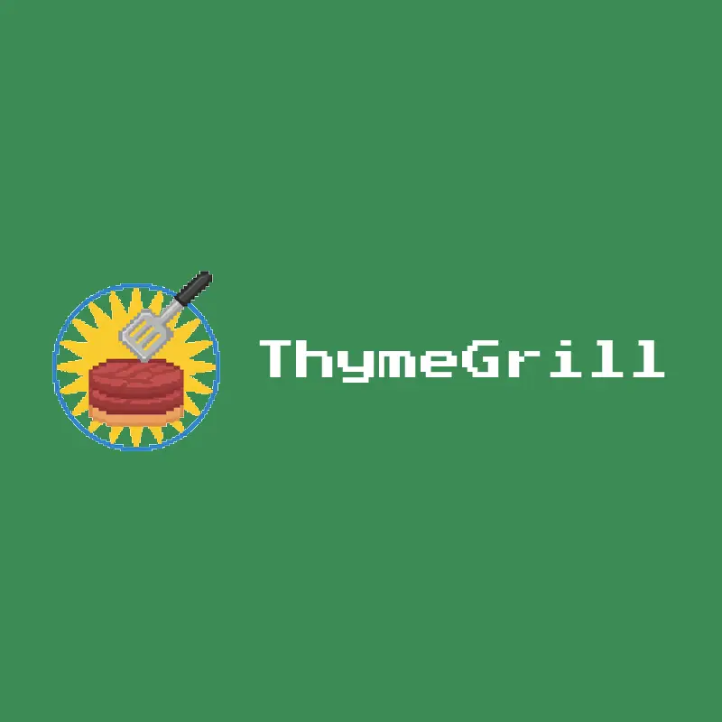 A pixel beef patty restaurant logo on a green background.