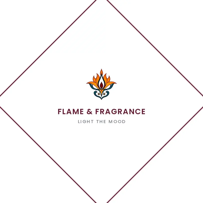The candle name Flame & Fragrance as a branded logo in a deco style