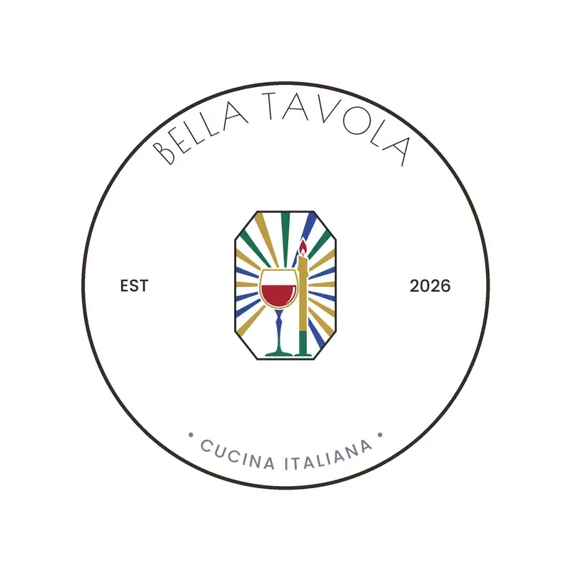 The restaurant name Bella Tavola as a branded logo in a deco style