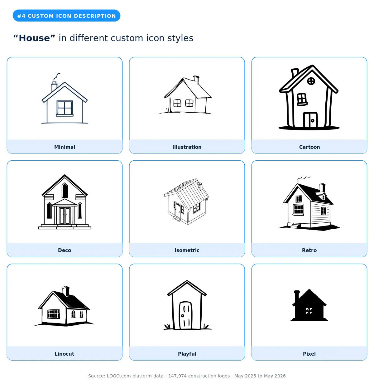 "House" custom construction logo symbol in nine styles