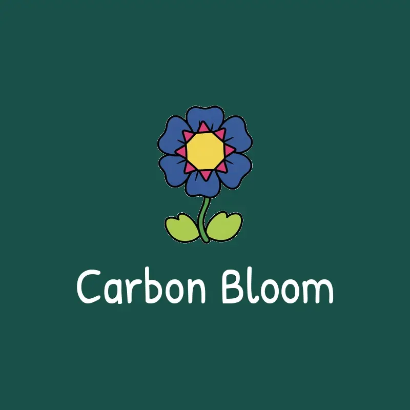 The perfume name Carbon Bloom as a branded logo in a playful style