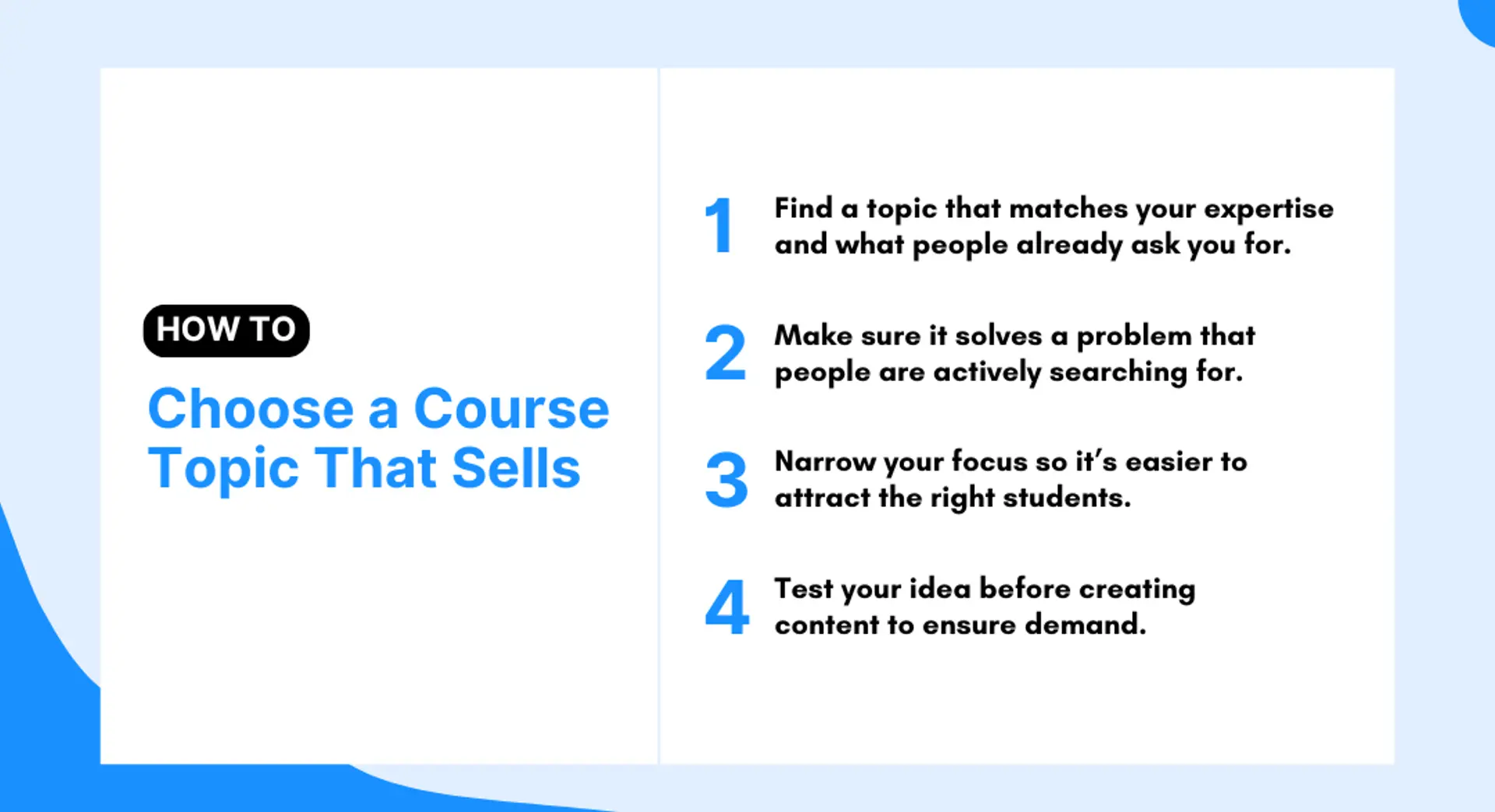 Checklist on how to choose an online course topic that sells