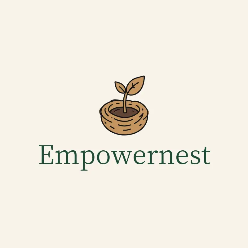 The charity name EmpowerNest as a branded logo with a single color icon