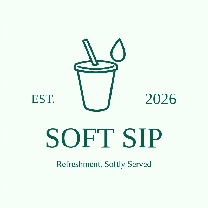 The drink name Soft Sip as a branded logo with a single color icon
