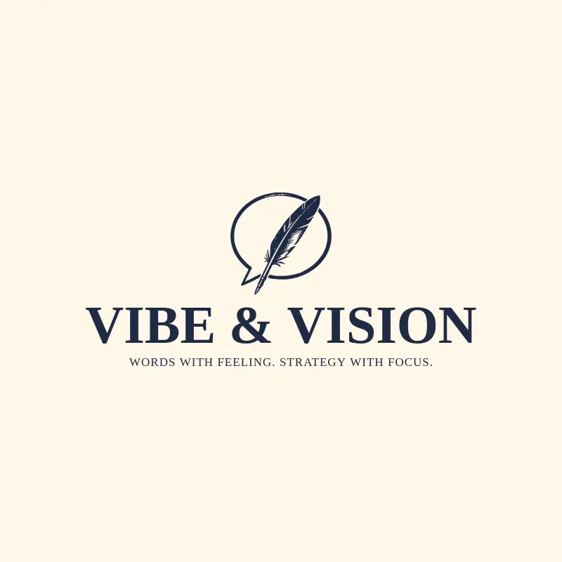 The copywriting business name Vibe & Vision as a branded logo with a single color icon