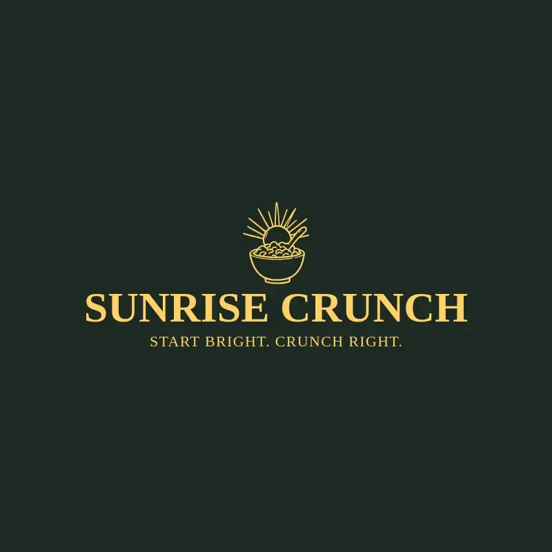 The cereal name Sunrise Crunch as a branded logo with a single color icon