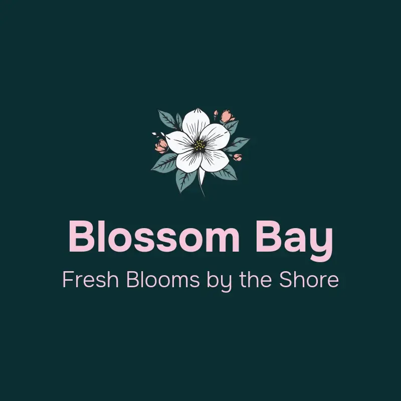 The flower shop name Blossom Bay as a branded logo with a color icon
