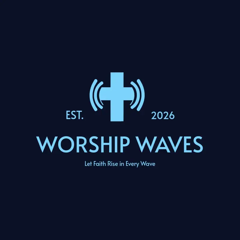 The podcast name Worship Waves as a branded logo with a single color icon