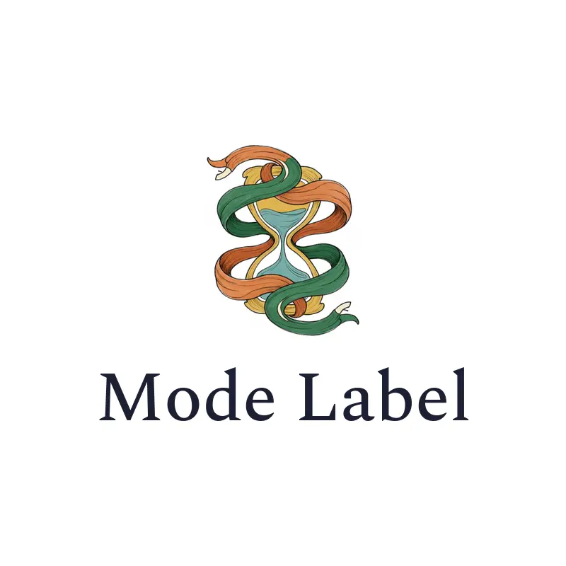 An hourglass wrapped in flowing fabric, an apparel logo in an illustrated style