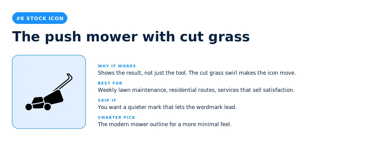 The push mower with cut grass stock icon