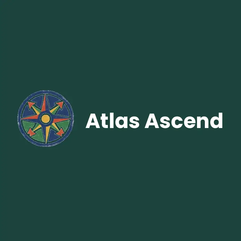 The travel name Atlas Ascend as a branded logo in a linocut style