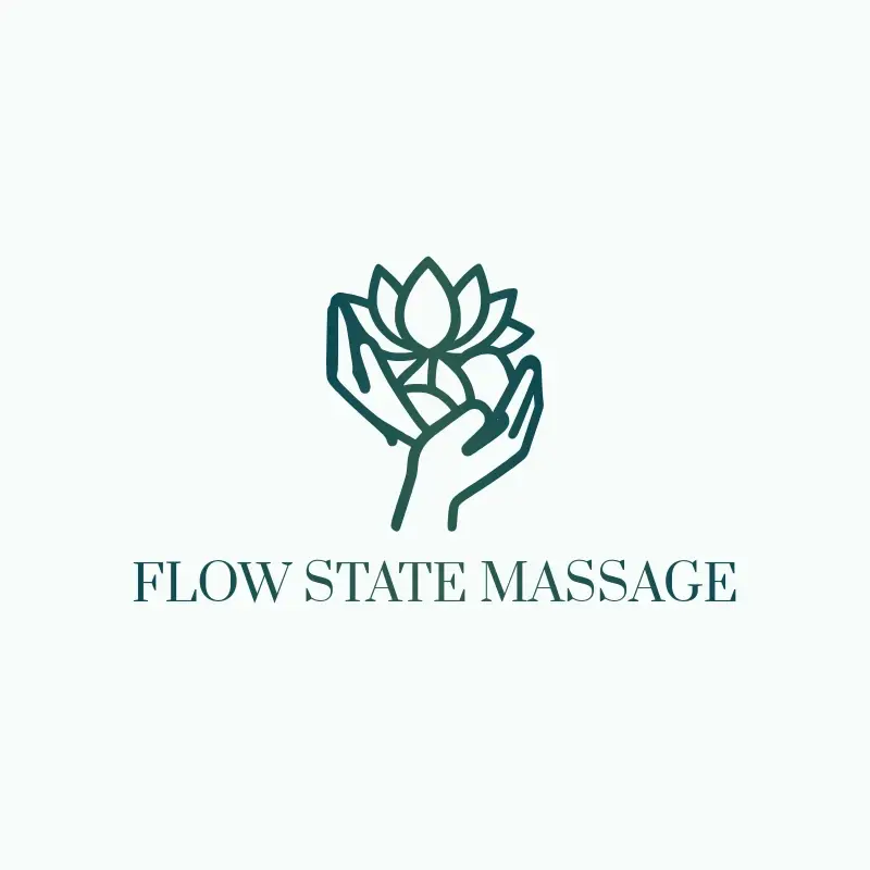 The massage name Flow State Massage as a branded logo with a single color icon