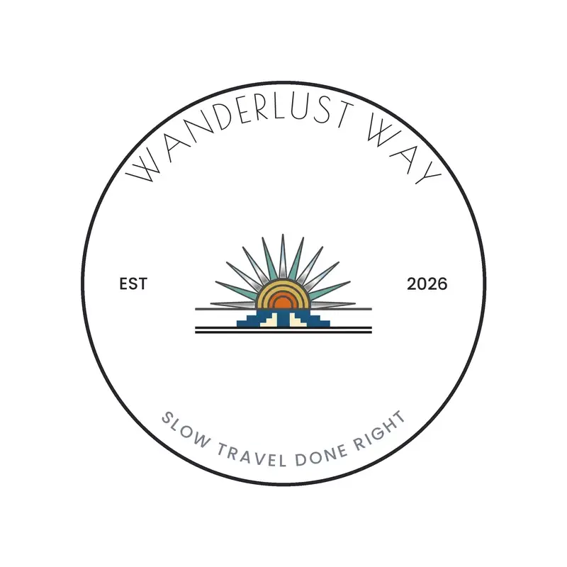 The travel name Wanderlust Way as a branded logo in a deco style