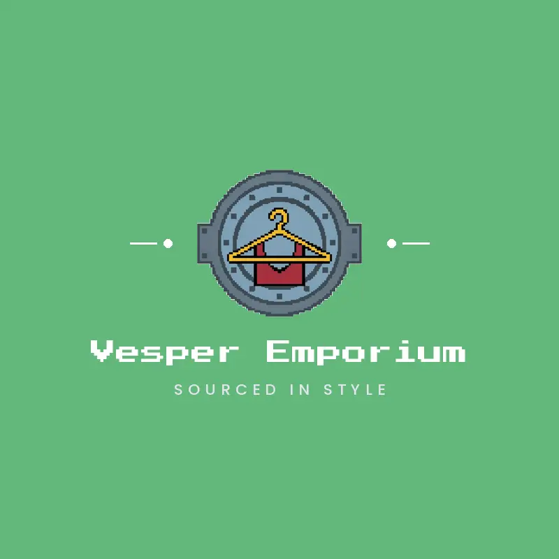 A hanger inside a vault, a curated clothing store logo in a pixel style