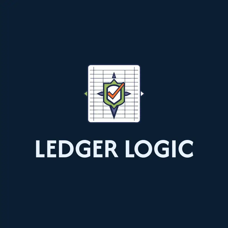 The accounting firm name Ledger Logic as a branded logo with a color icon