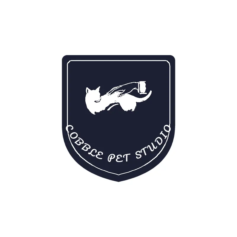 A hand gently petting an animal, a reassuring pet grooming logo in a brush paint style