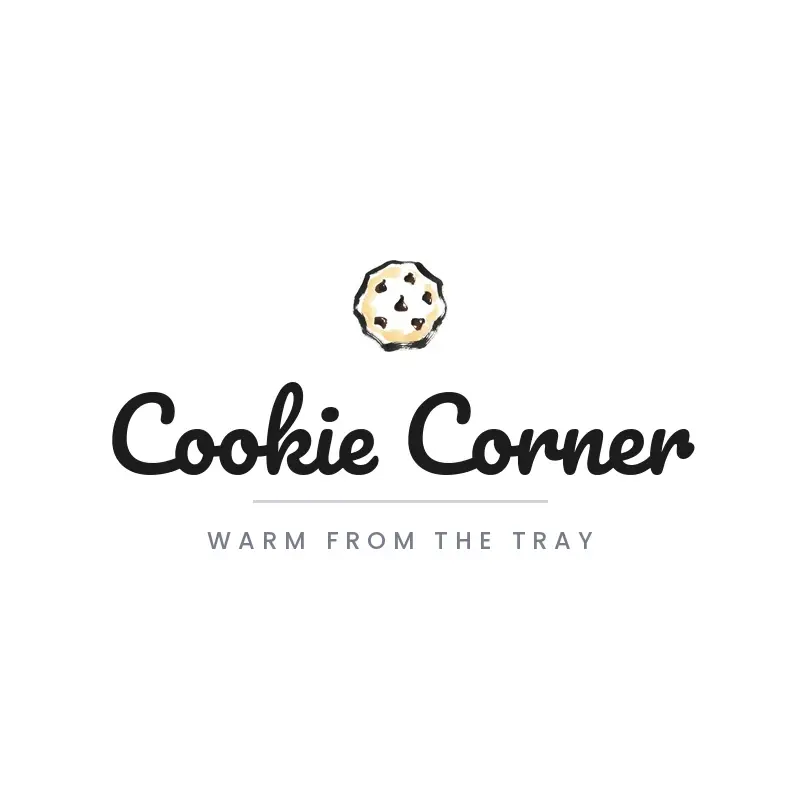 The bakery name Cookie Corner as a branded logo in a brush paint style