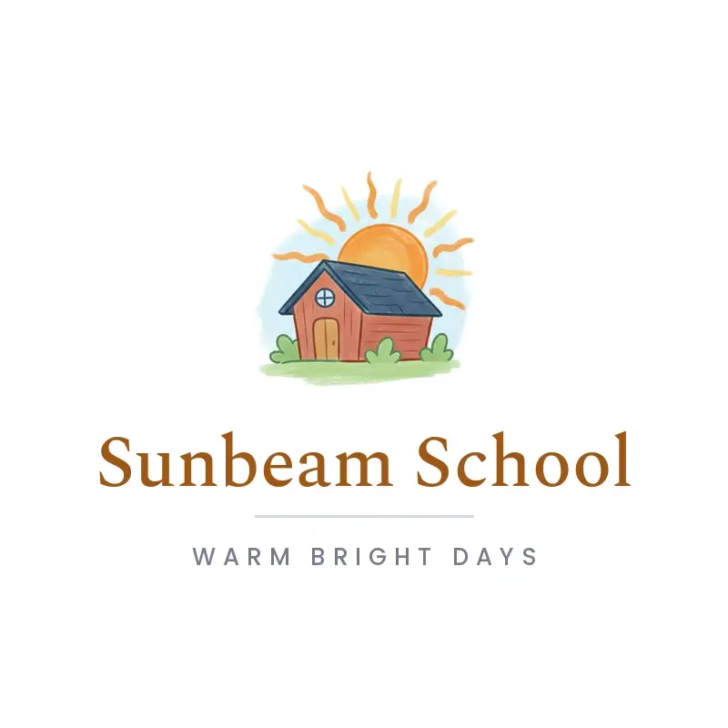 The school name Sunbeam School as a branded logo in an illustration style