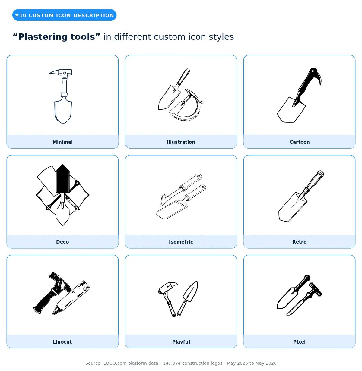 "Plastering tools" custom construction logo symbol in nine styles