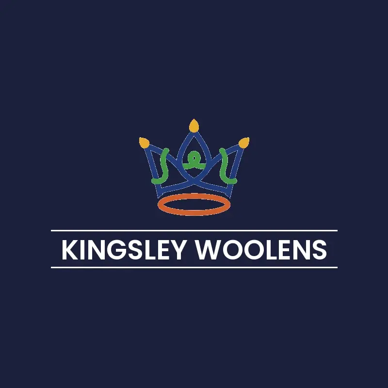 The clothing brand name Kingsley Woolens as a branded logo in a minimal style