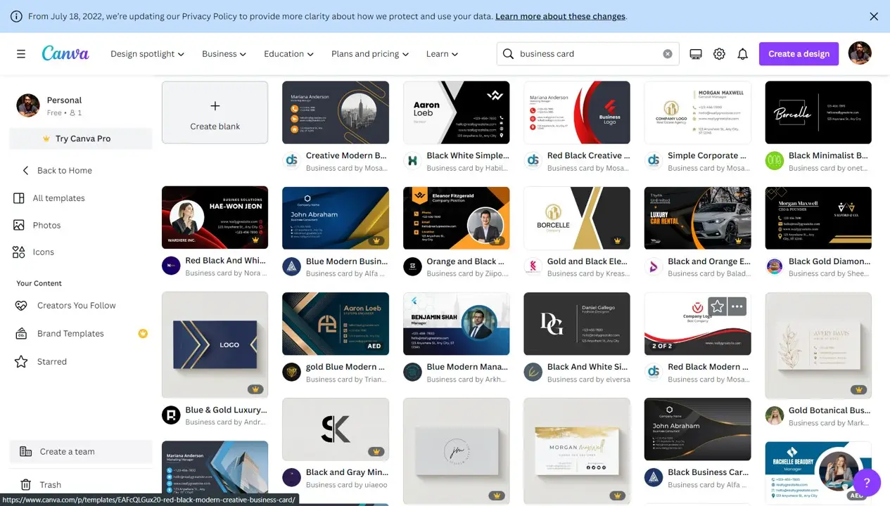 Canva business card templates