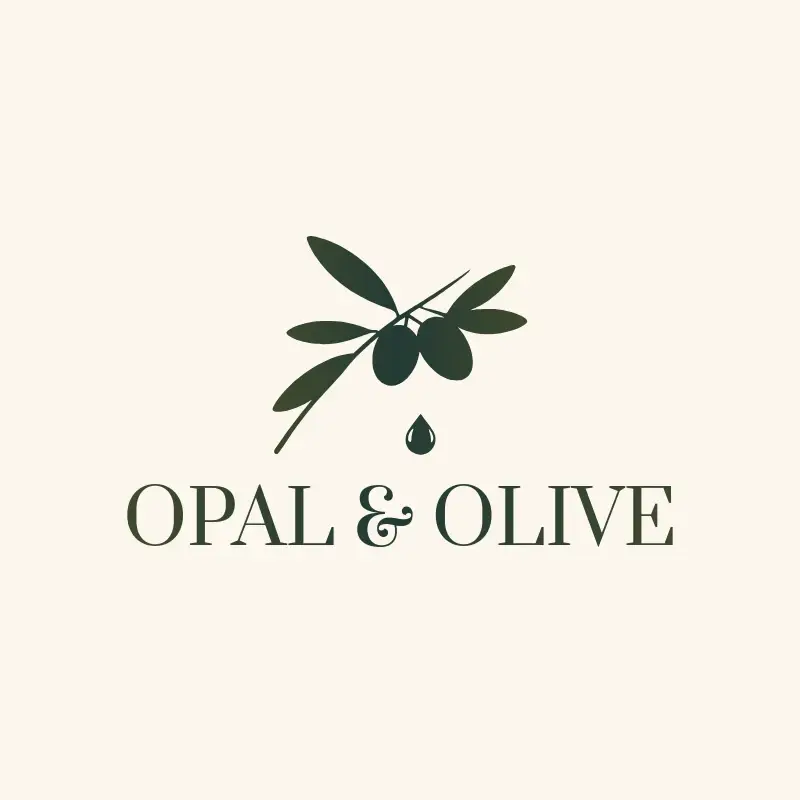 The soap business name Opal & Olive as a branded logo with a single color icon