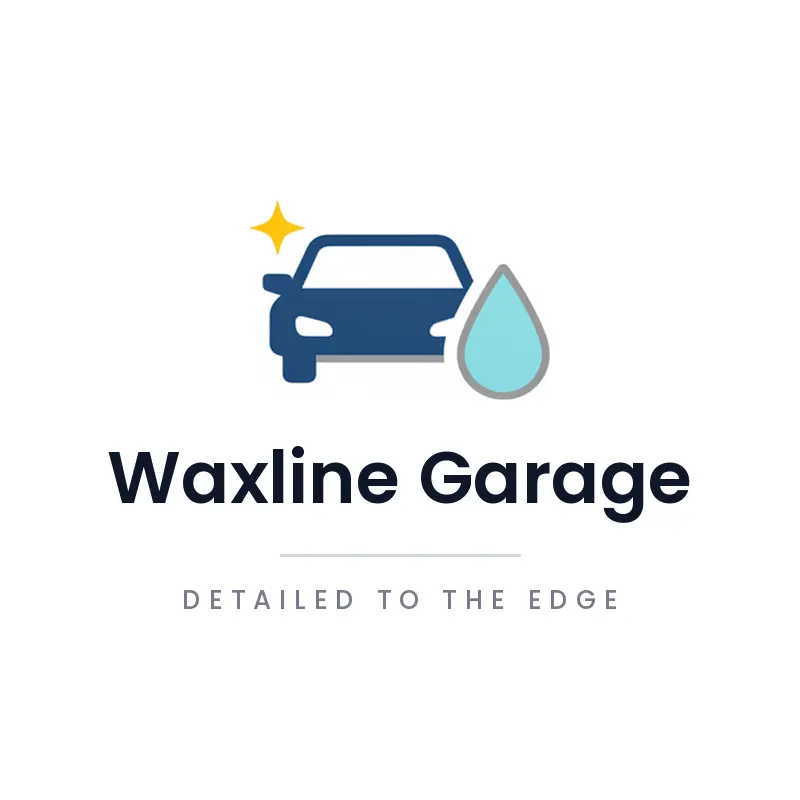 A minimal car and water drop mark with a shine sparkle beside a clean auto detailing wordmark.
