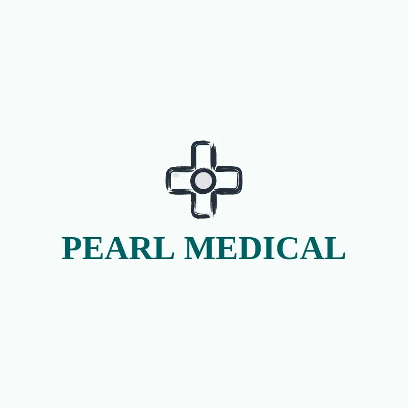 The hospital name Pearl Medical as a branded logo with a single color icon