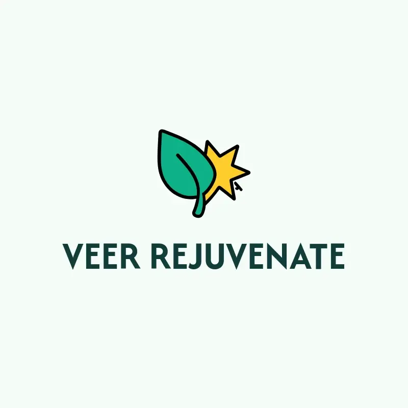 The spa name Veer Rejuvenate as a branded logo with a color icon