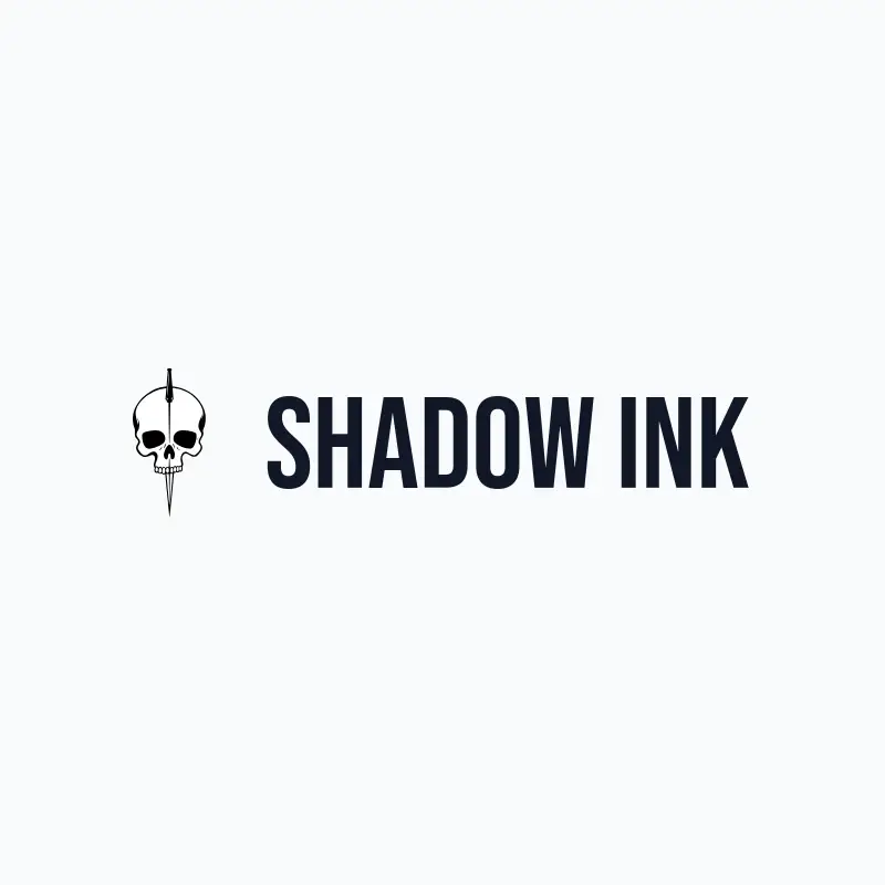 The tattoo shop name Shadow Ink as a branded logo with a single color icon