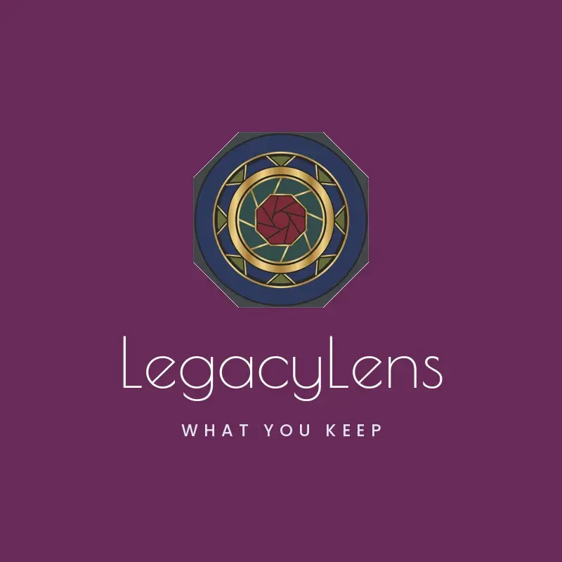 The photography name LegacyLens as a branded logo in a deco style