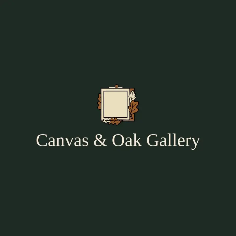 The art business name Canvas & Oak Gallery as a branded logo with a color icon