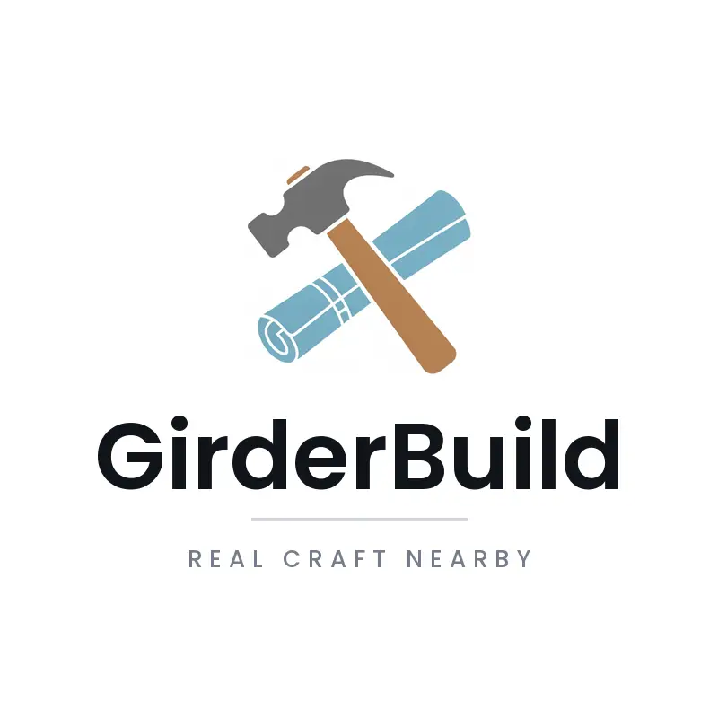 Construction logo idea: hammer and blueprint in a minimal style
