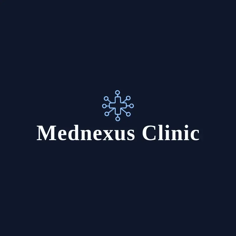 The hospital name MedNexus Clinic as a branded logo with a single color icon
