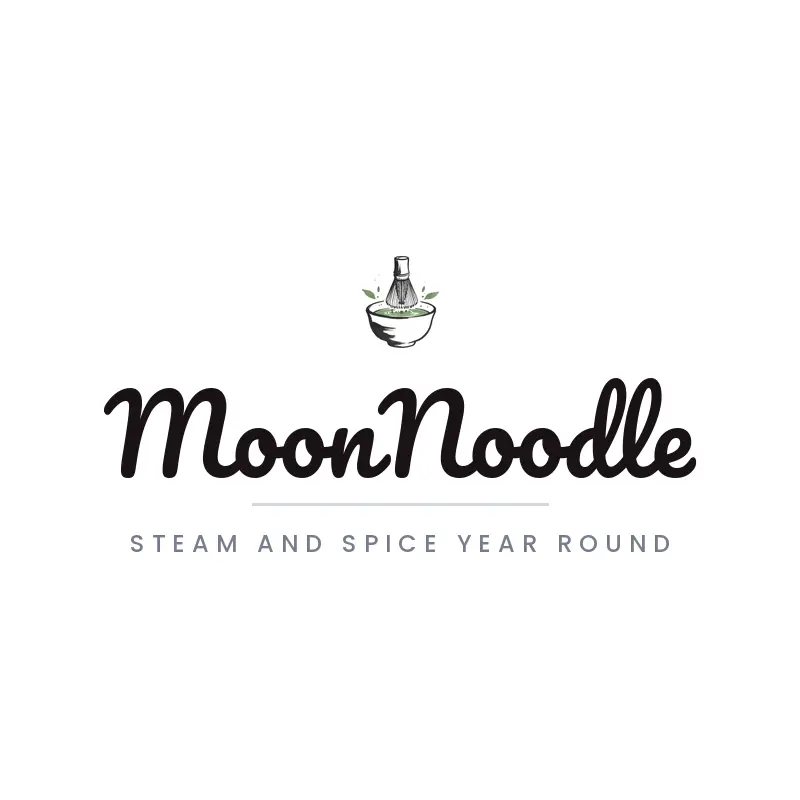 A brush style matcha whisk Asian restaurant logo on a white background.