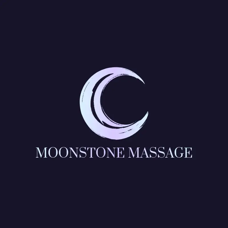 The spa name Moonstone Massage as a branded logo with a color icon