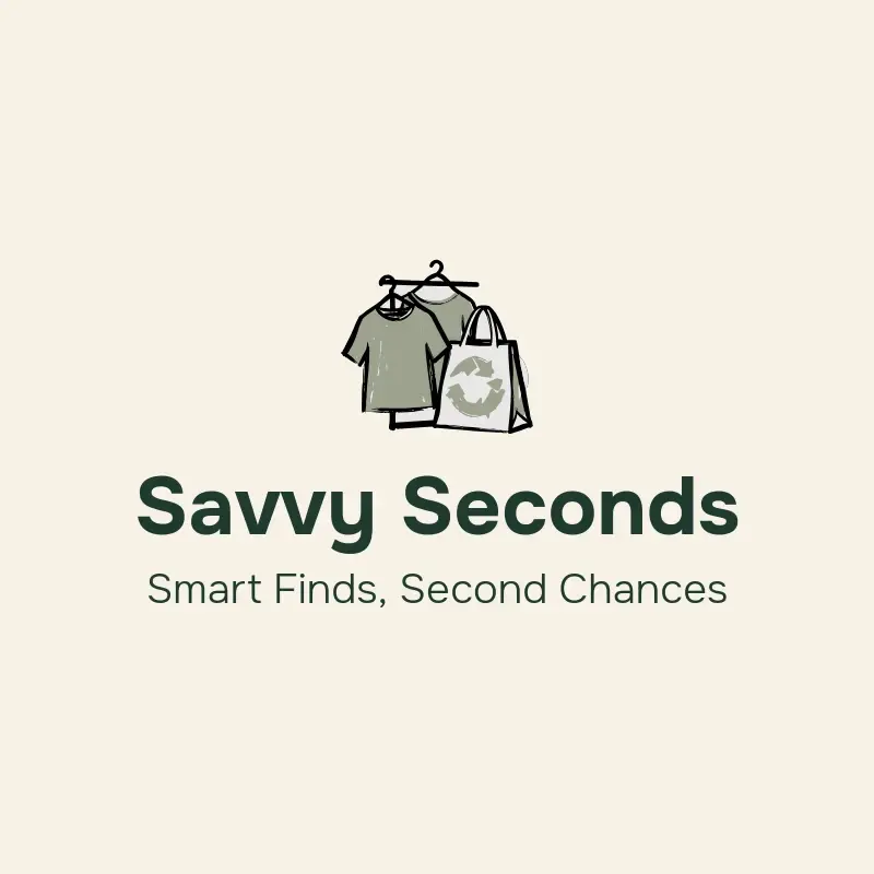 The thrift store name Savvy Seconds as a branded logo with a color icon