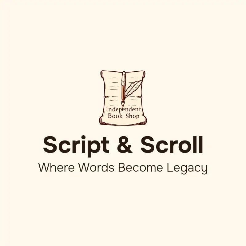 The bookstore name Script & Scroll as a branded logo with a color icon