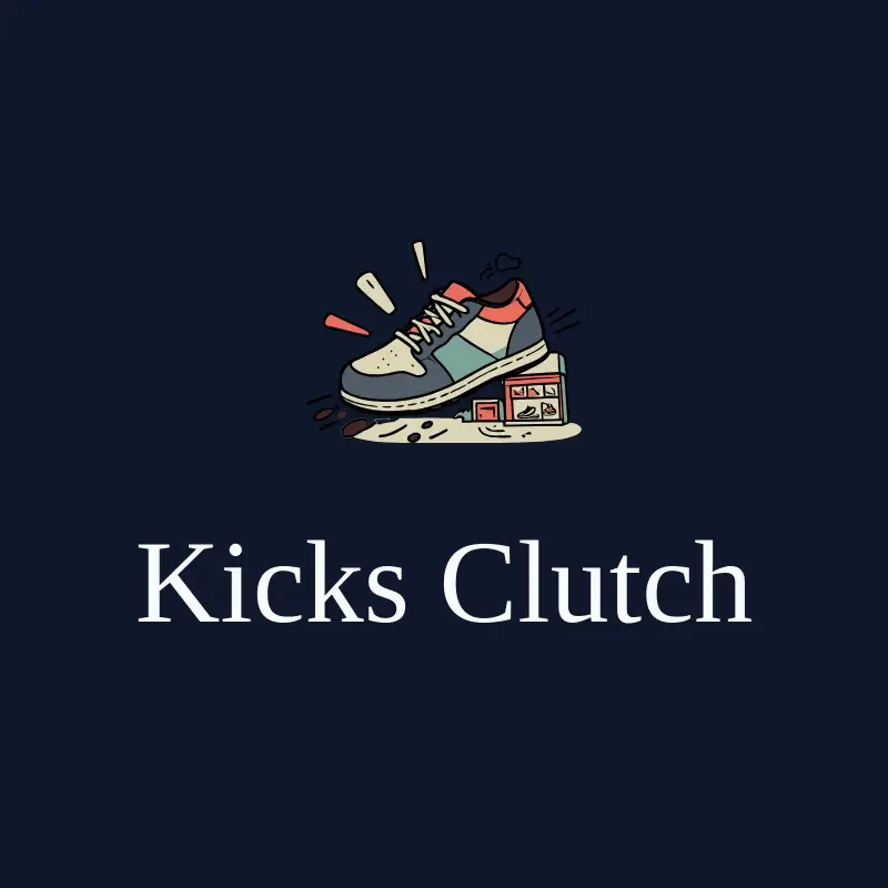 The shoe store name Kicks Clutch as a branded logo with a color icon