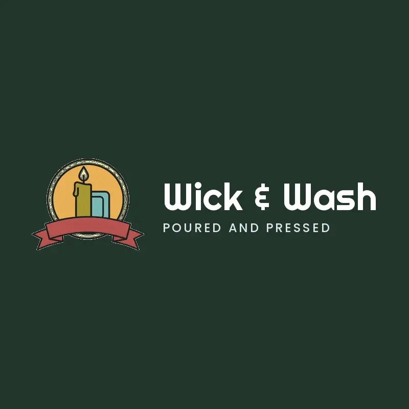 The Etsy shop name Wick & Wash as a branded logo in a retro style