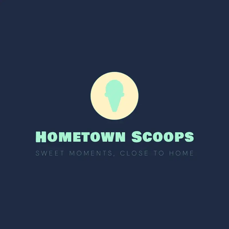 The ice cream shop name Hometown Scoops as a branded logo with a color icon