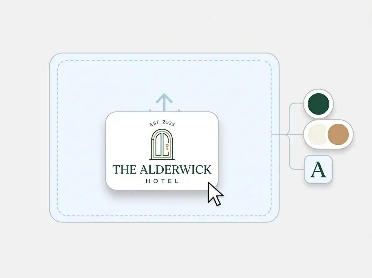 The Alderwick Hotel logo dropped into the LOGO.com upload box, with its deep green, ivory and warm tan colors and serif letter picked out