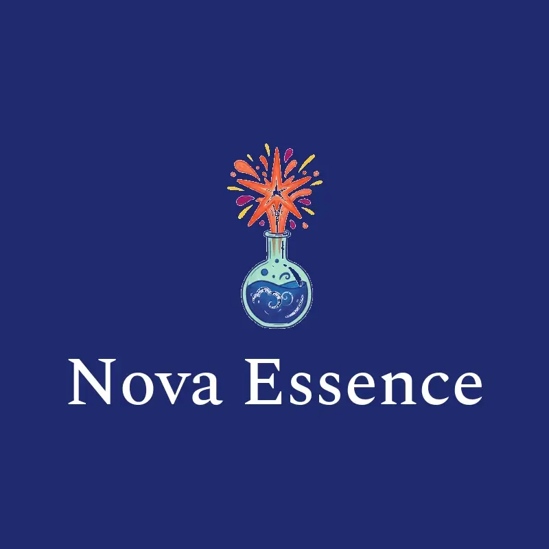 The perfume name Nova Essence as a branded logo in an illustration style