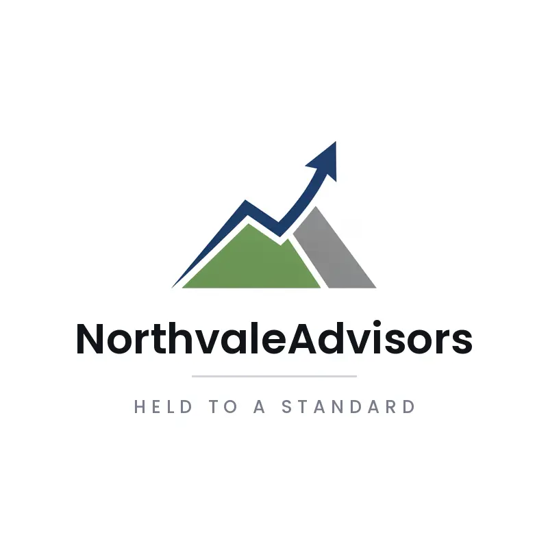 Minimal finance logo for NorthvaleAdvisors with a rising chart line breaking over a mountain peak