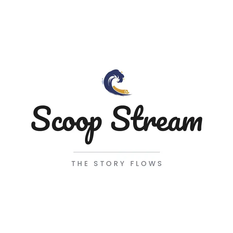 The newspaper name Scoop Stream as a branded logo in a brush paint style