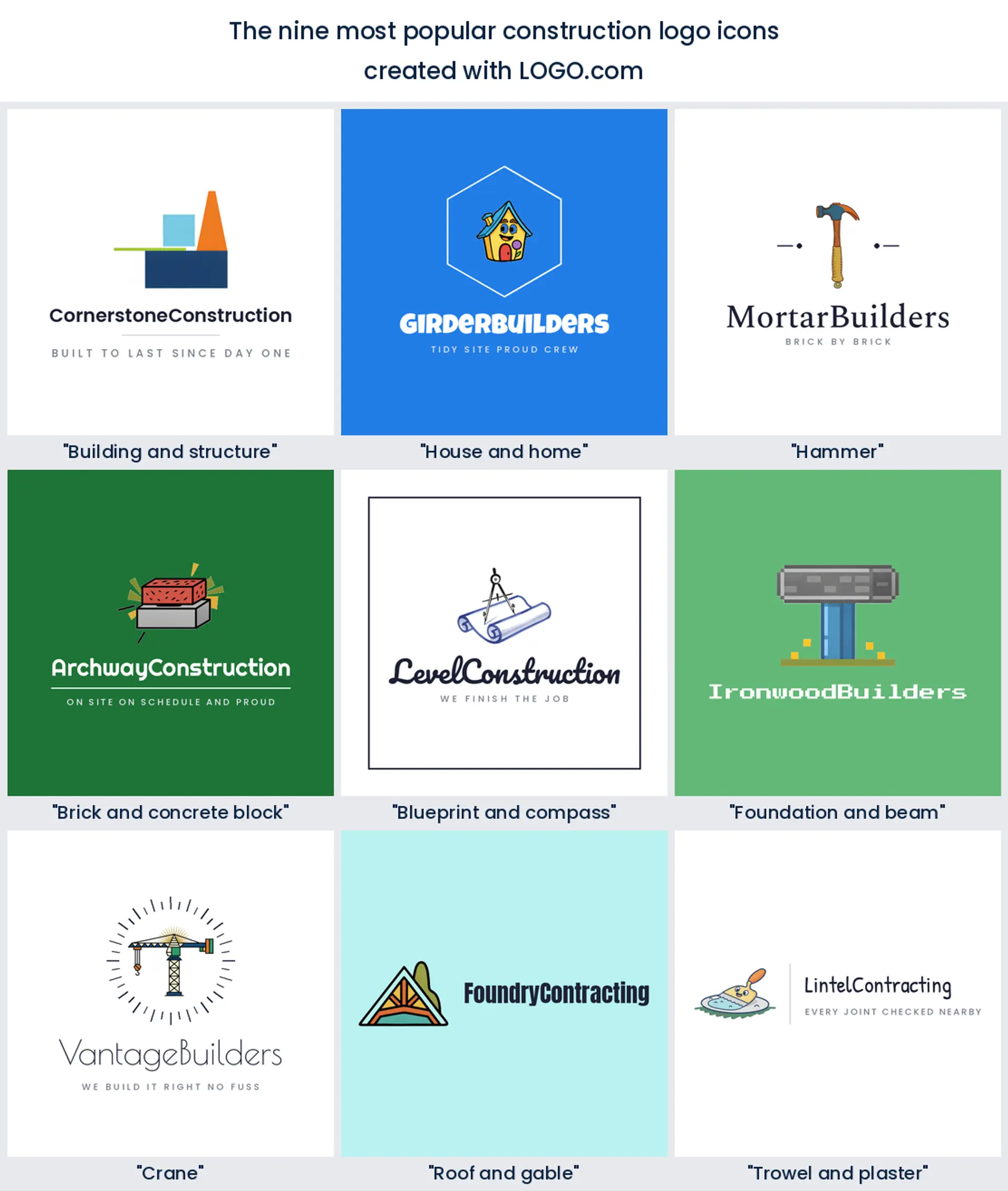 The nine most popular construction logo icons on LOGO.com