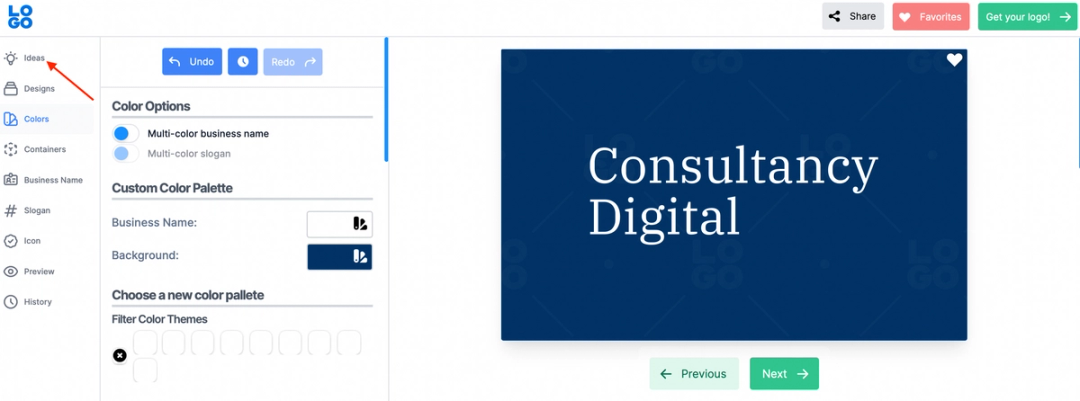 Click Ideas to start customizing your logo
