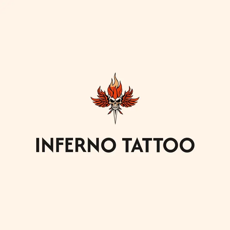 The tattoo shop name Inferno Tattoo as a branded logo with a color icon